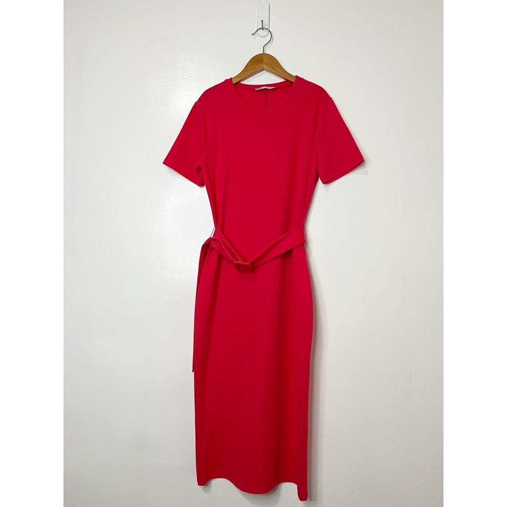 Zara Hot Pink Short Sleeve Midi Dress Size Medium